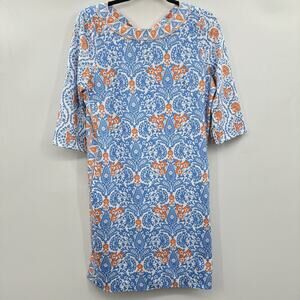 Gretchen Scott East India Print Shift Dress Sz S Blue TIe Back Beach Vacation